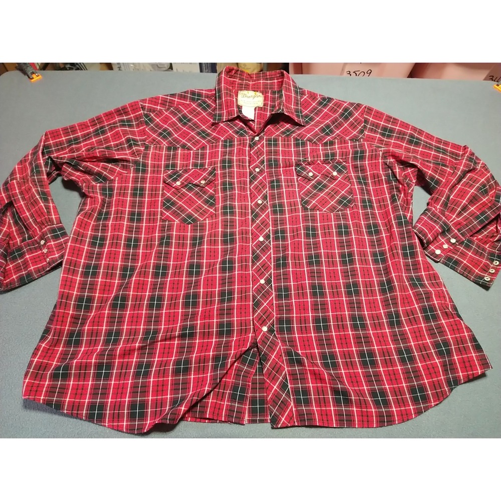 Wrangler Western Fashion Pearl Snap Shirt Men 3XL Red Plaid Country Rodeo